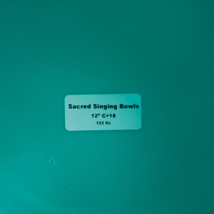 Sacred Singing Bowls™ product label with bowl specifications