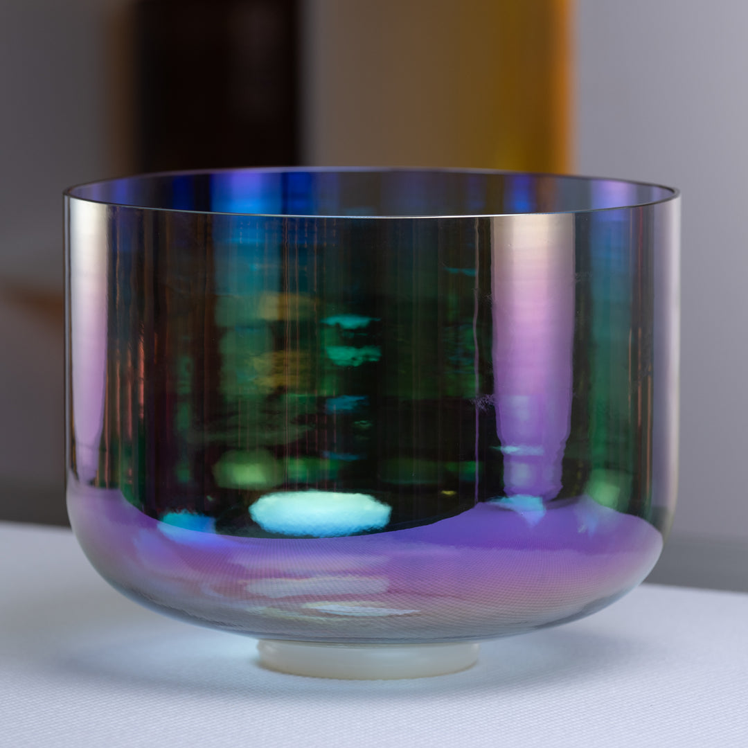 Blue, green and purple singing bowl for sound healing