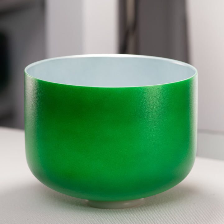 12" G#+6 Emerald Heart Frosted Crystal Singing Bowl, Silver inside from Bowls of Sound