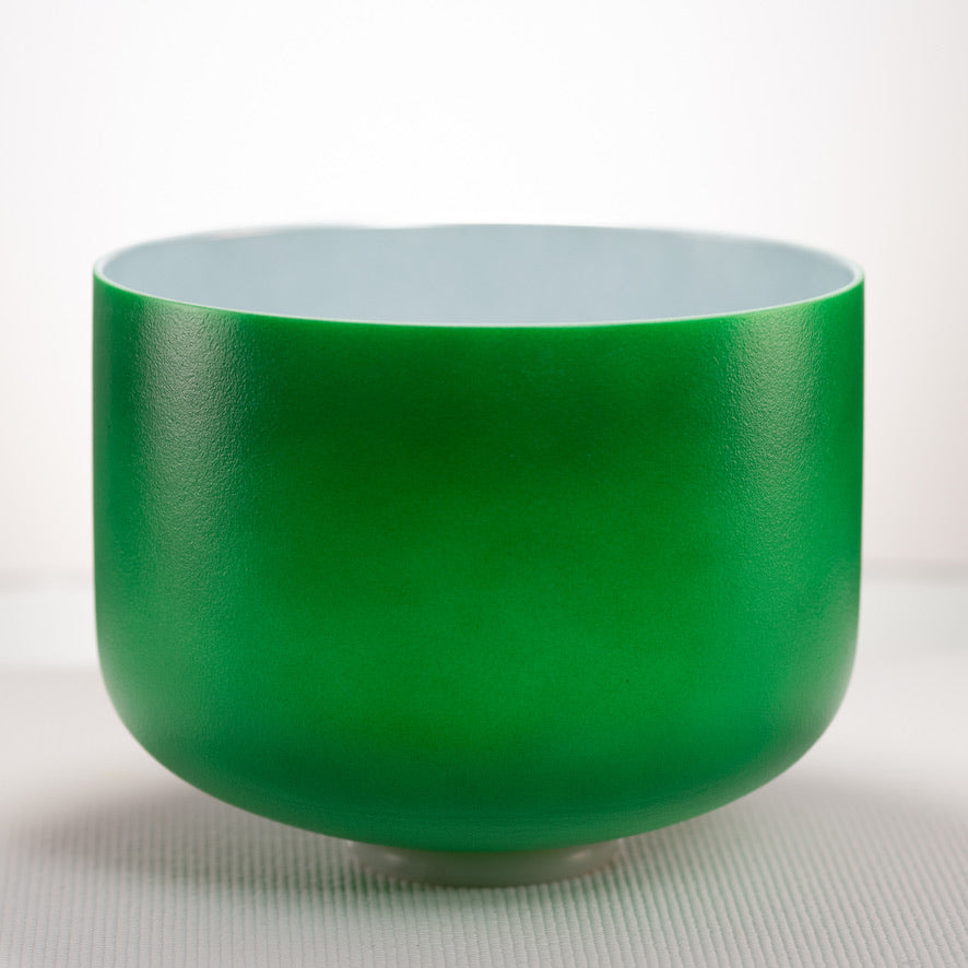 12" G#+6 Emerald Heart Frosted Crystal Singing Bowl, Silver inside from Sacred Singing Bowls™