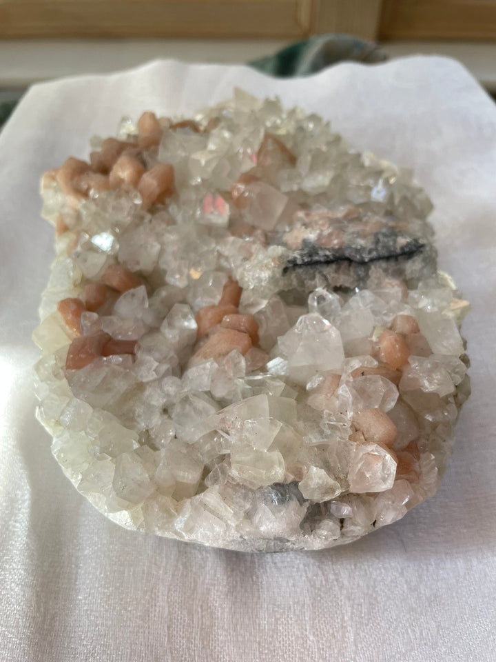 Apophyllite with Peach Calcite Cluster