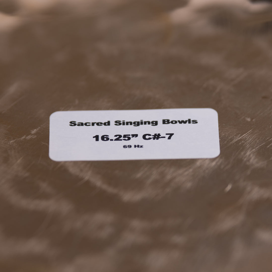 Sacred Singing Bowls™ product label with bowl specifications
