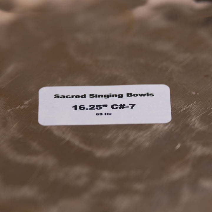 Sacred Singing Bowls™ product label with bowl specifications