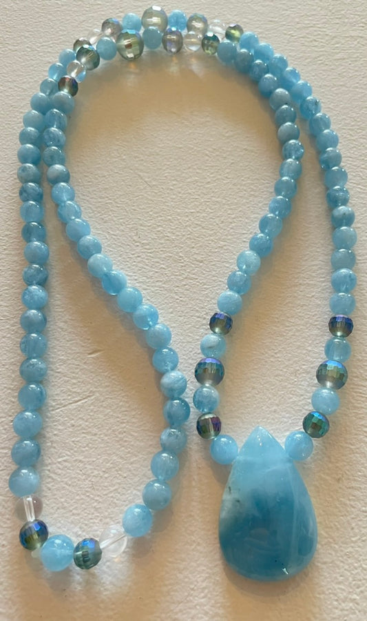 AAA Aquamarine Mala with Aquamarine pendant