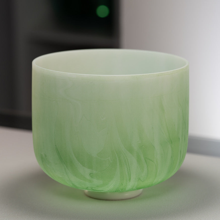 11" B-20 Green Swirl Frosted Crystal Singing Bowl
