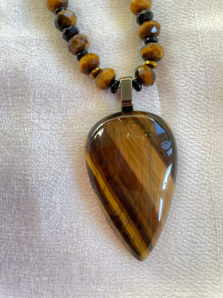 AAA Rondelle Tiger Eye Necklace with Tiger Eye pendant