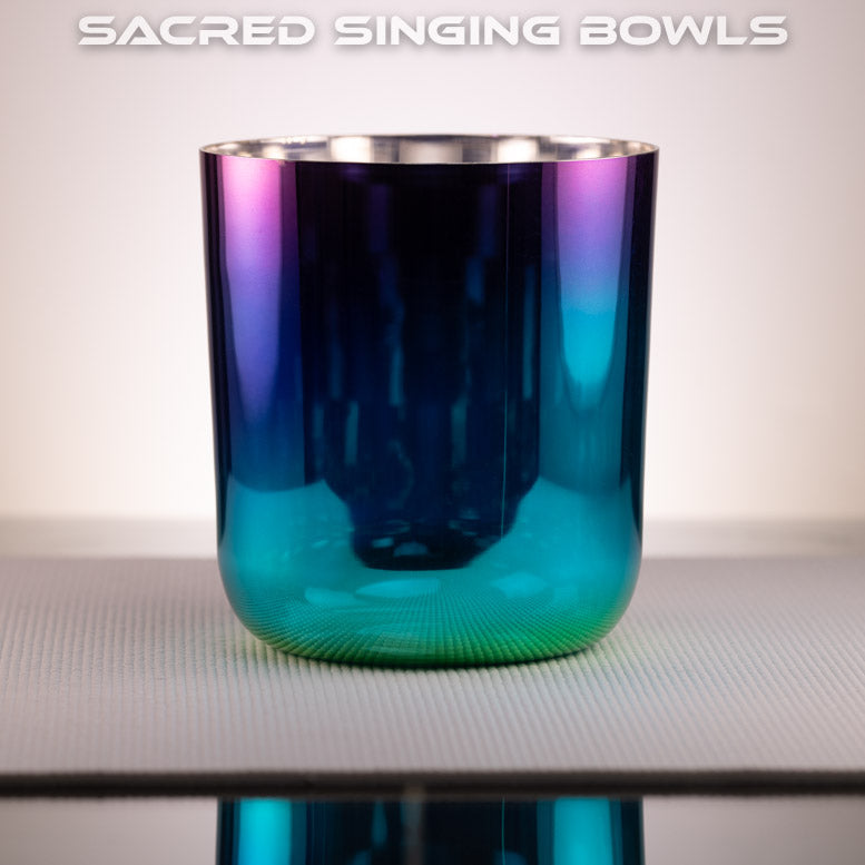 8" D#-40 Dark Cosmic Rainbow Crystal Singing Bowl, Sacred Singing Bowls
