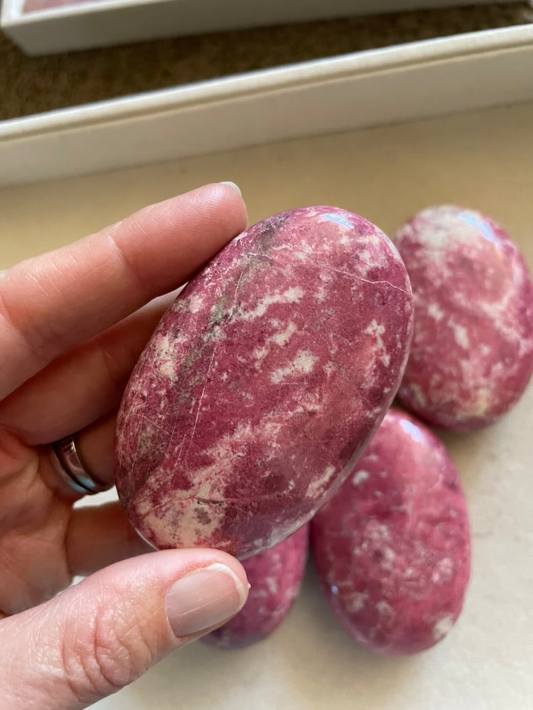 Thulite Palm Stones, Large