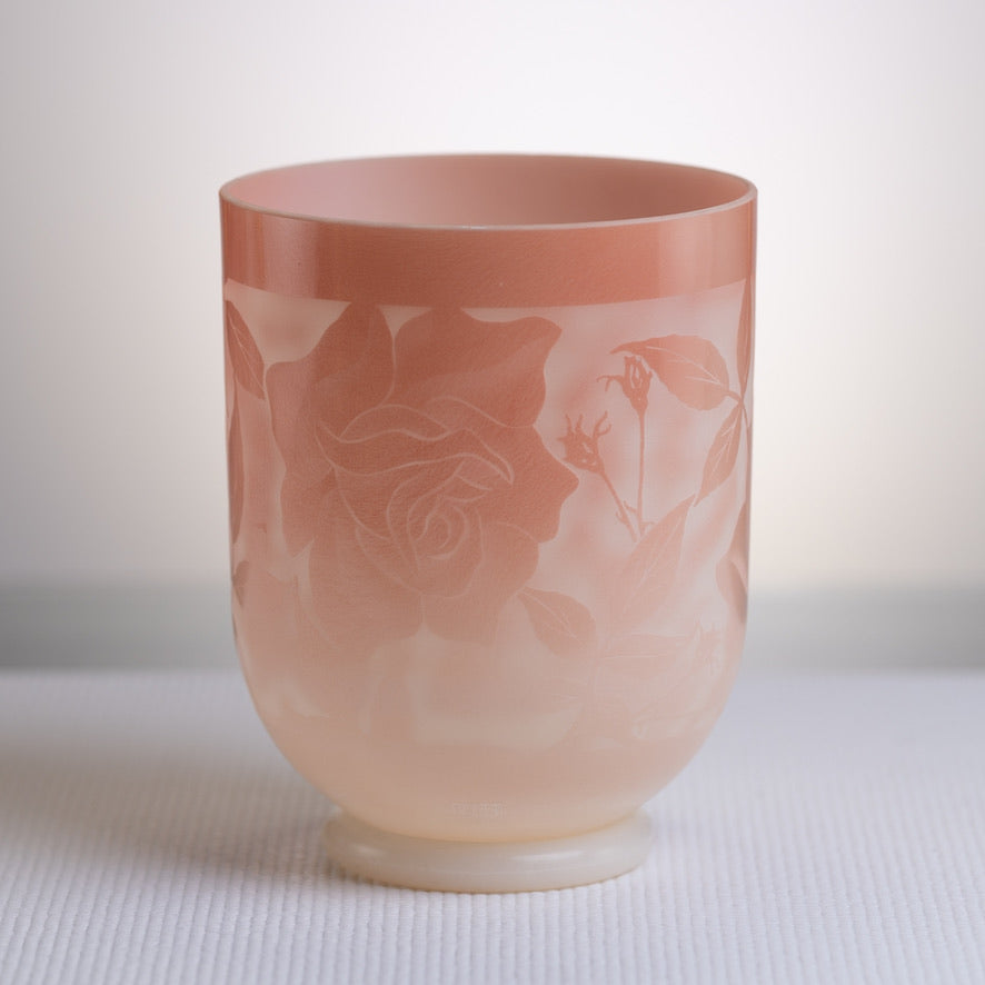 7" D#+10 Sunstone etched with Roses True Tone Crystal Singing Bowl, Crystal Tones™