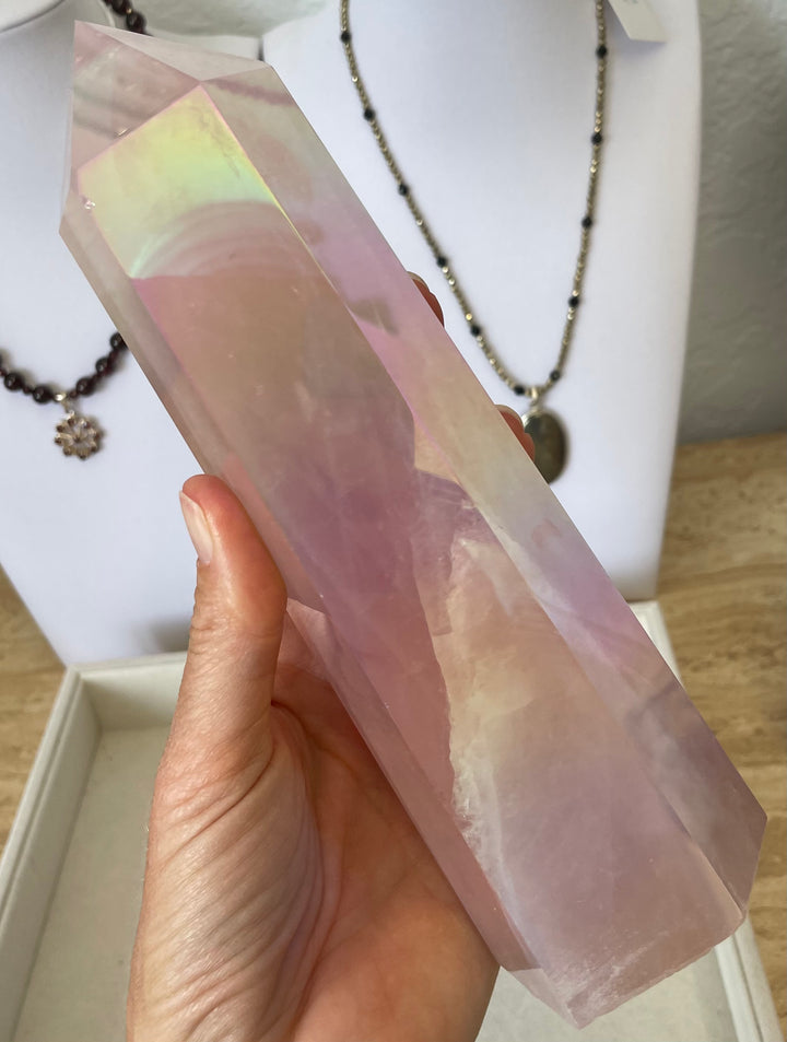 Large Aura Rose Quartz Tower