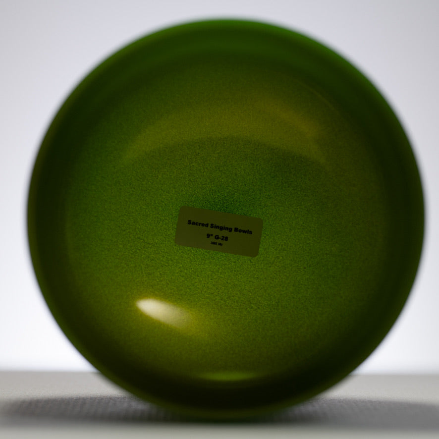 9" G-28 Emerald Heart Frosted Crystal Singing Bowl