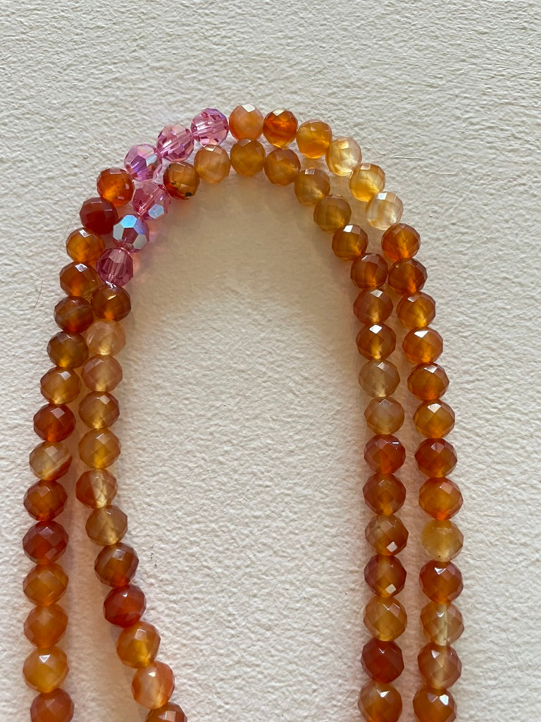 Faceted Carnelian Mala with Carnelian Butterfly pendant