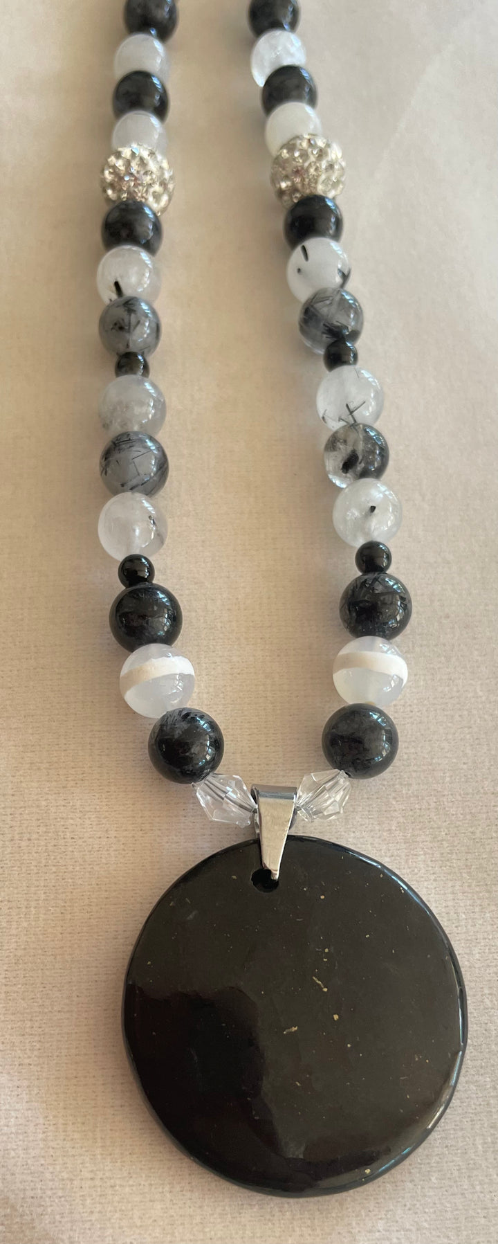 Tourmalinated Quartz Necklace with Shungite pendant