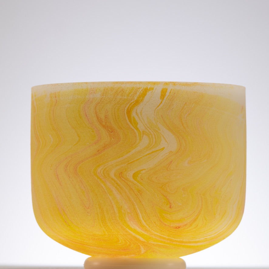 8.75" F-25 Yellow Swirl Frosted Crystal Singing Bowl