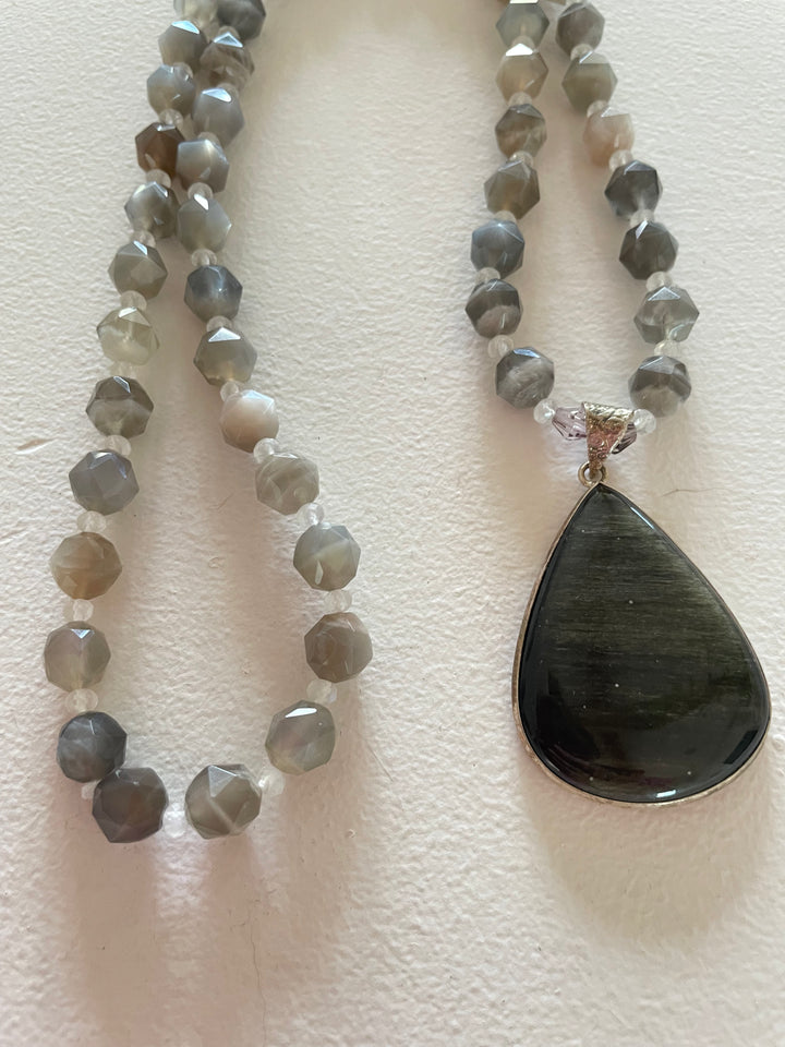 Gray & White Moonstone Mala