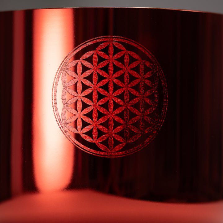 9" C+10 Orange Blossom Singing Bowl with Flower of Life, Perfect Pitch