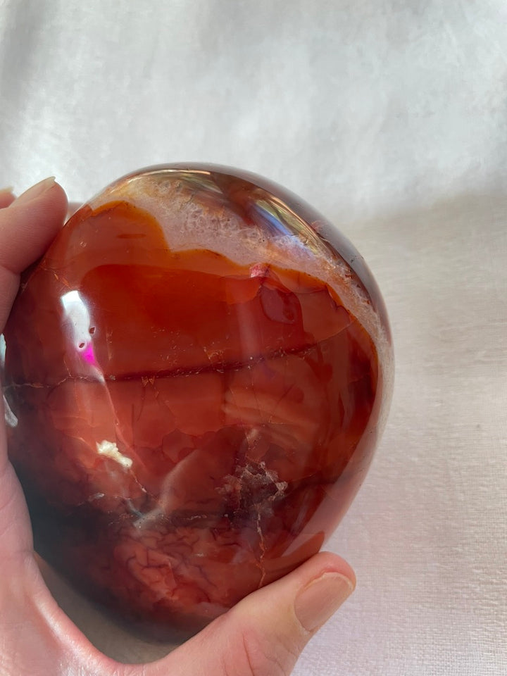 Extra Large Carnelian Heart with Quartz Flower inclusion