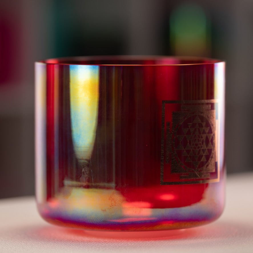 8" C#+33 Ruby Ray with Sri Yantra Crystal Singing Bowl