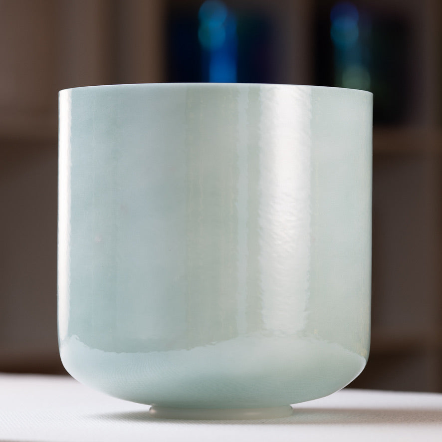 9" F+15 Mint Green Chalcedony Color Crystal Singing Bowl, Pearlescent, Sacred Singing Bowls