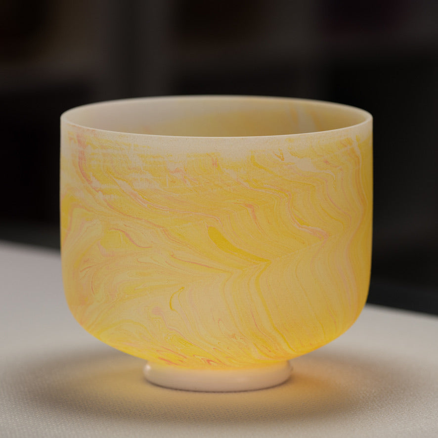 8.75" F-25 Yellow Swirl Frosted Crystal Singing Bowl