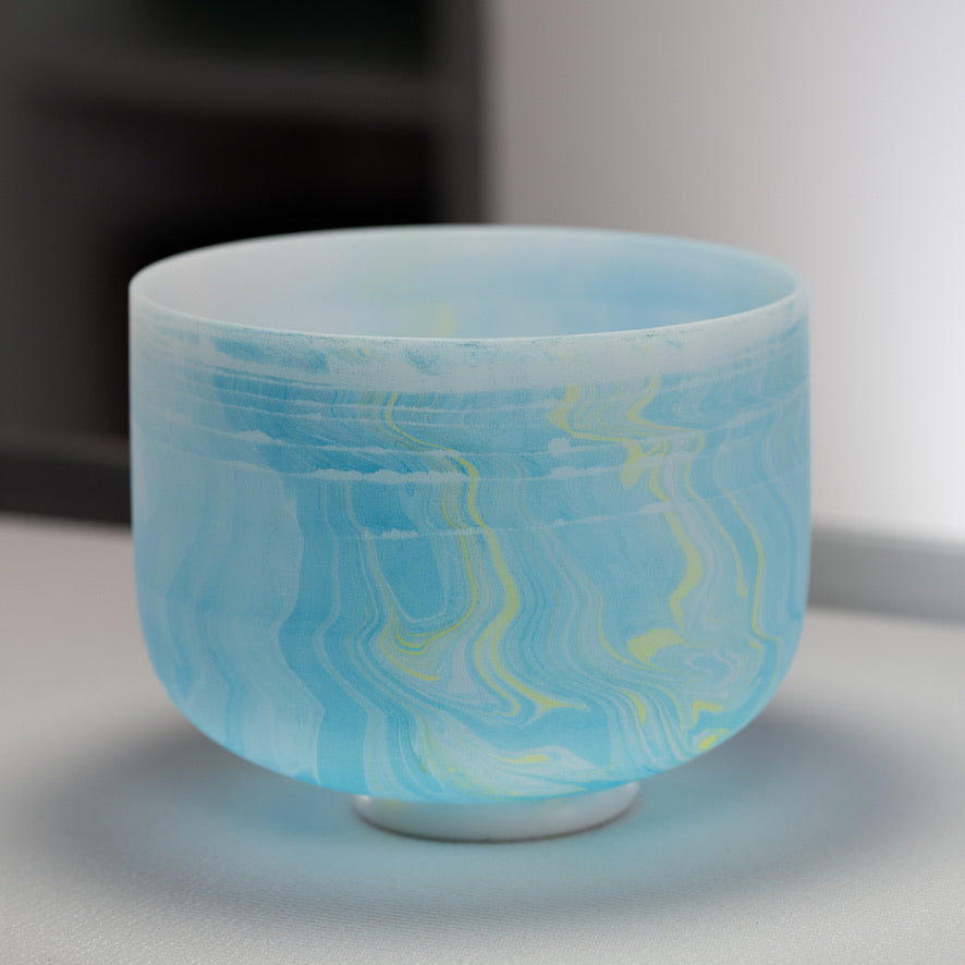 10" D-27 Blue Swirl Frosted Crystal Singing Bowl
