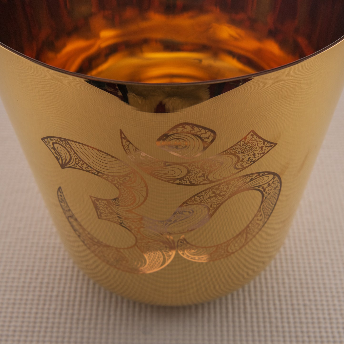 9" C-11 Gold Crystal Singing Bowl with Sacred Om Symbol, Sacred Singing Bowls