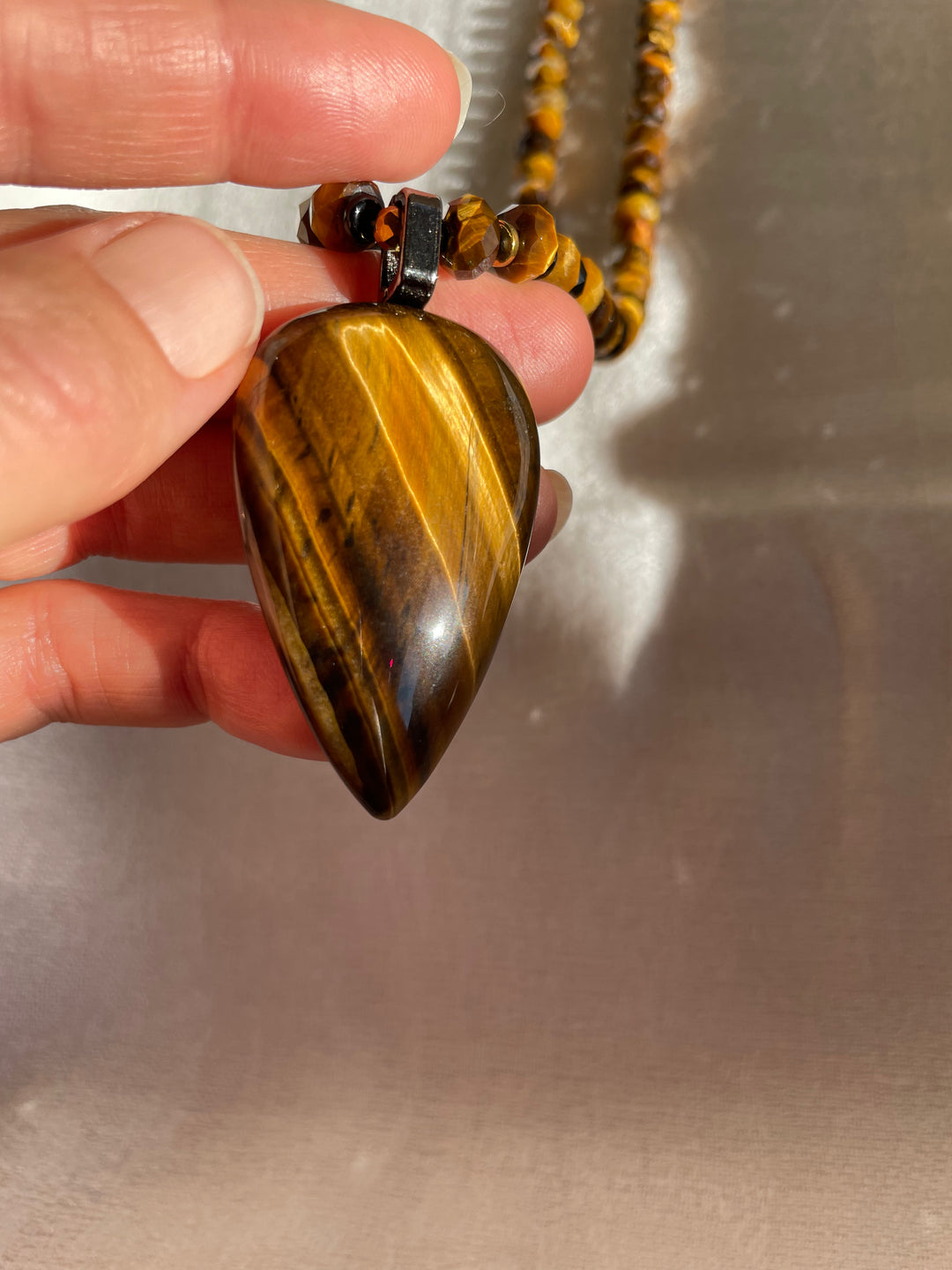 AAA Rondelle Tiger Eye Necklace with Tiger Eye pendant