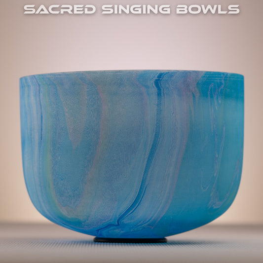 12" E-3 Blue Swirl Frosted Crystal Singing Bowl, Perfect Pitch, Sacred Singing Bowls