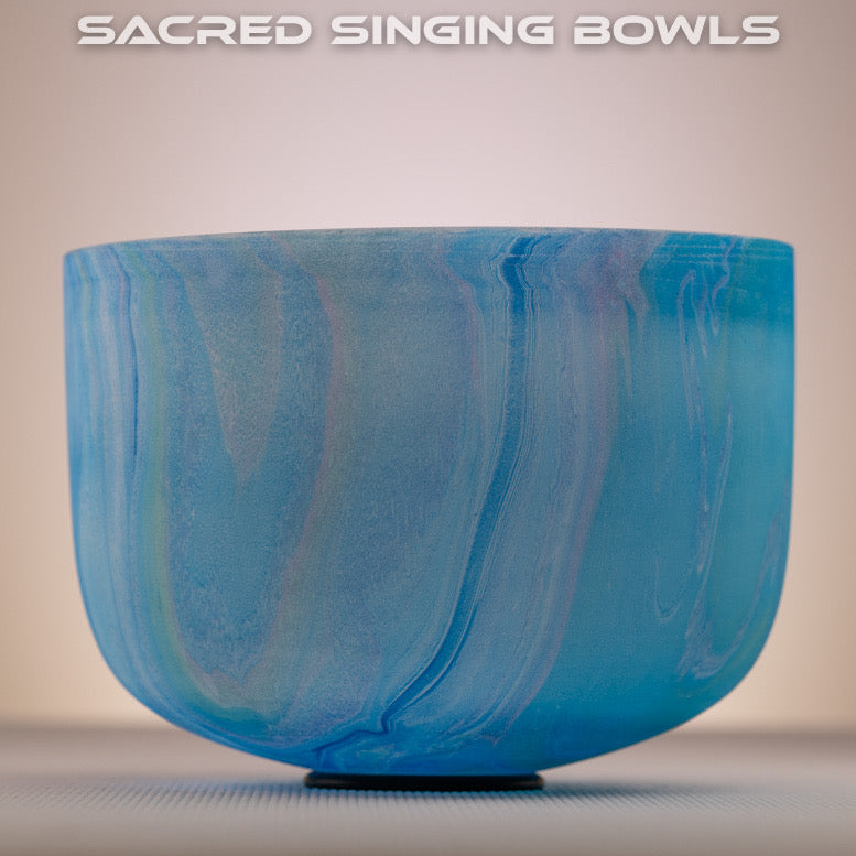 12" E-3 Blue Swirl Frosted Crystal Singing Bowl, Perfect Pitch, Sacred Singing Bowls