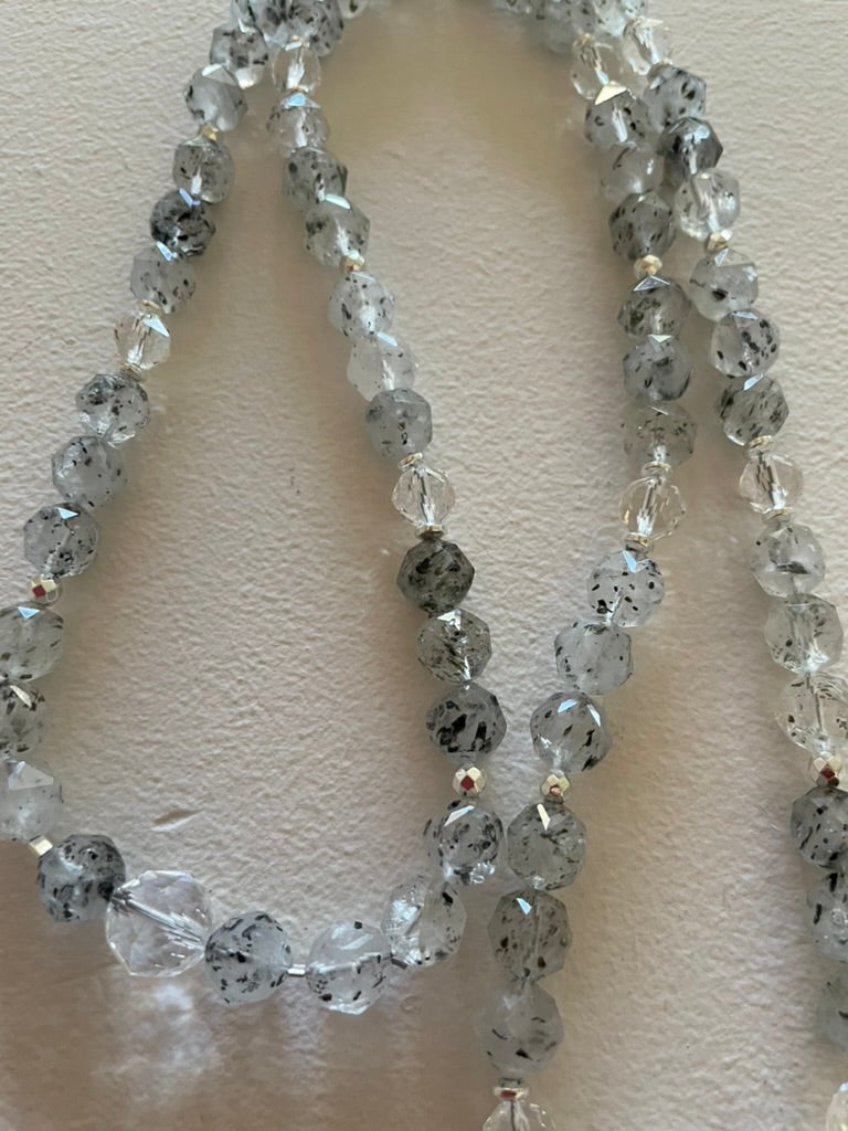 Black Mica in Clear Quartz Necklace, long