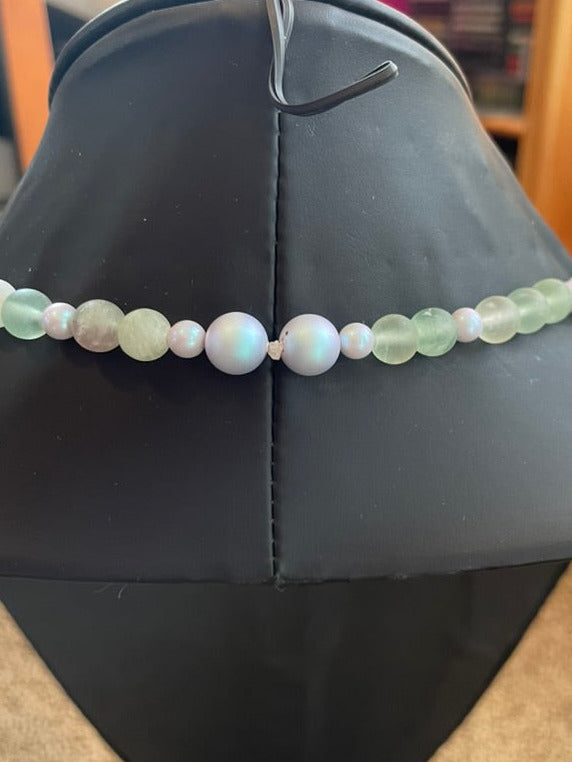 Light Green Fluorite Mala with Green Azeztulite pendant