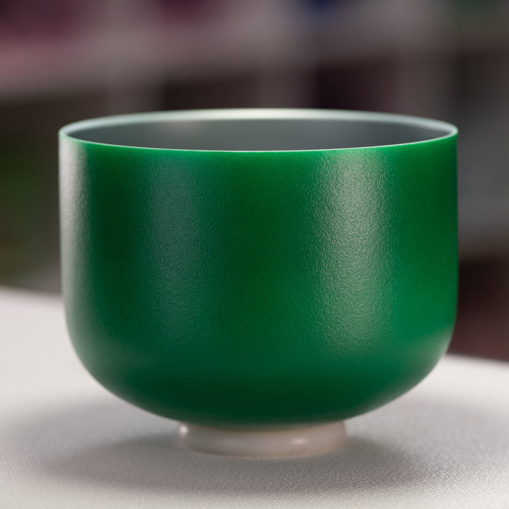 10" C#+7 Emerald Heart Frosted Crystal Singing Bowl, Silver inside