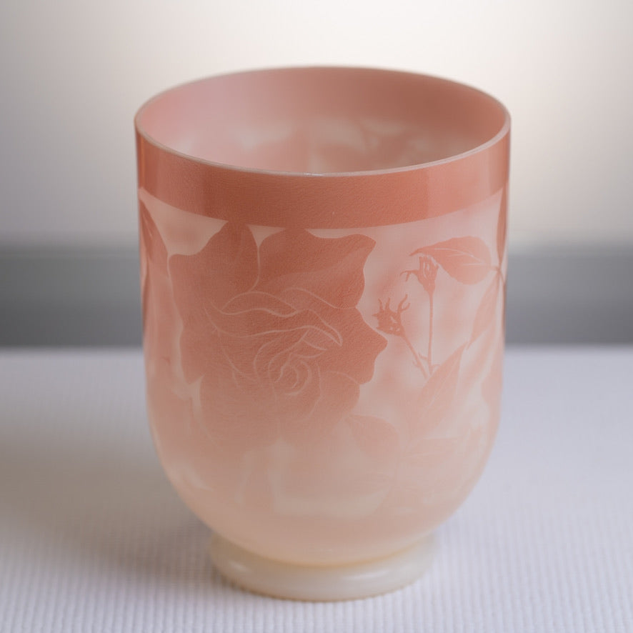 7" D#+10 Sunstone etched with Roses True Tone Crystal Singing Bowl, Crystal Tones™