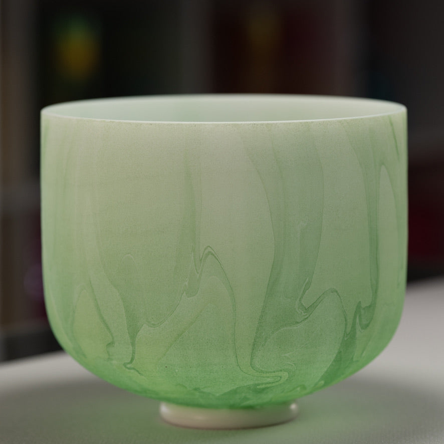 11" G-22 Green Swirl Frosted Crystal Singing Bowl