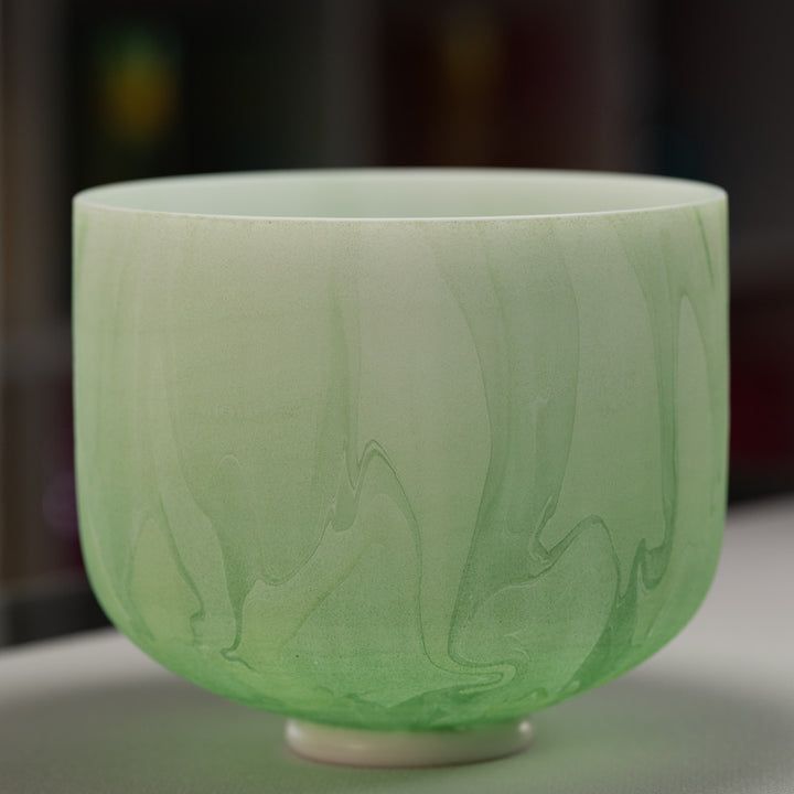11" G-22 Green Swirl Frosted Crystal Singing Bowl
