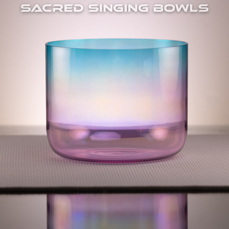 9" F#+28 Blue Topaz & Rose Quartz Color Singing Bowl, Sacred Singing Bowls