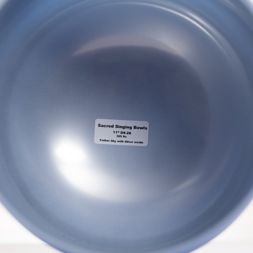 11" D#-28 Father Sky Frosted Crystal Singing Bowl, Silver inside