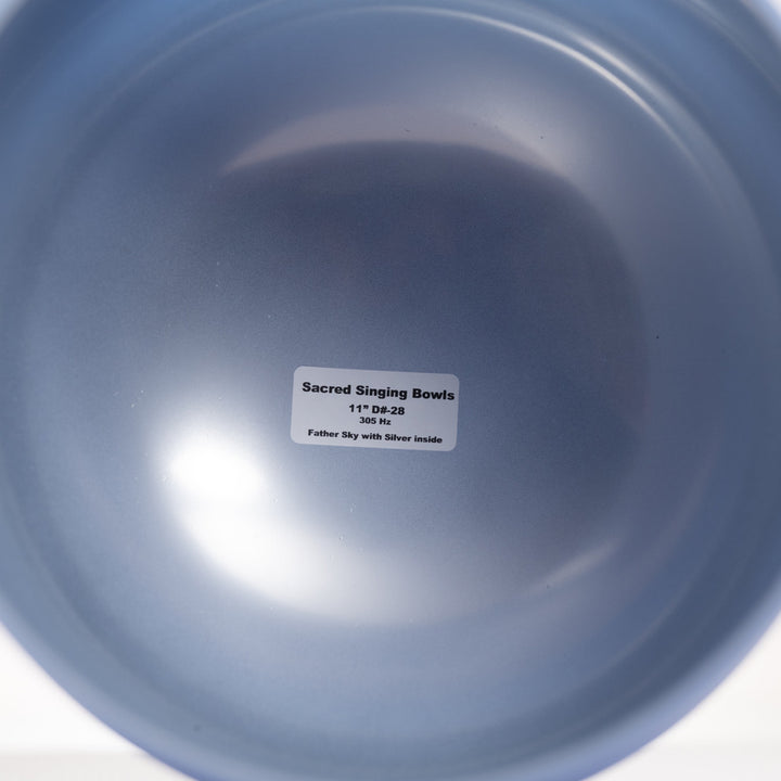 11" D#-28 Father Sky Frosted Crystal Singing Bowl, Silver inside