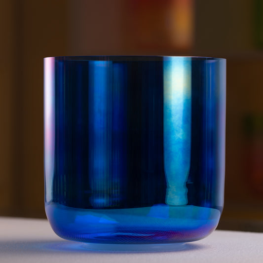 9" E-28 Sapphire Color Crystal Singing Bowl, Prismatic, Sacred Singing Bowls