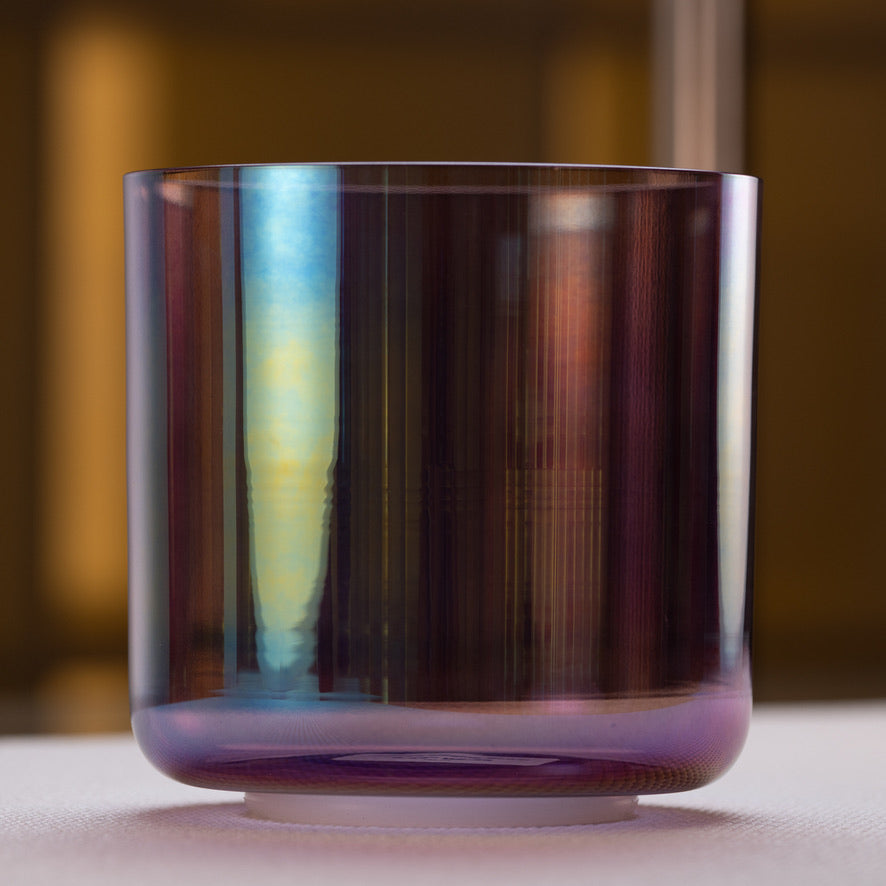 6.25" D#-35 Amethyst Color Crystal Singing Bowl, Prismatic, Sacred Singing Bowls