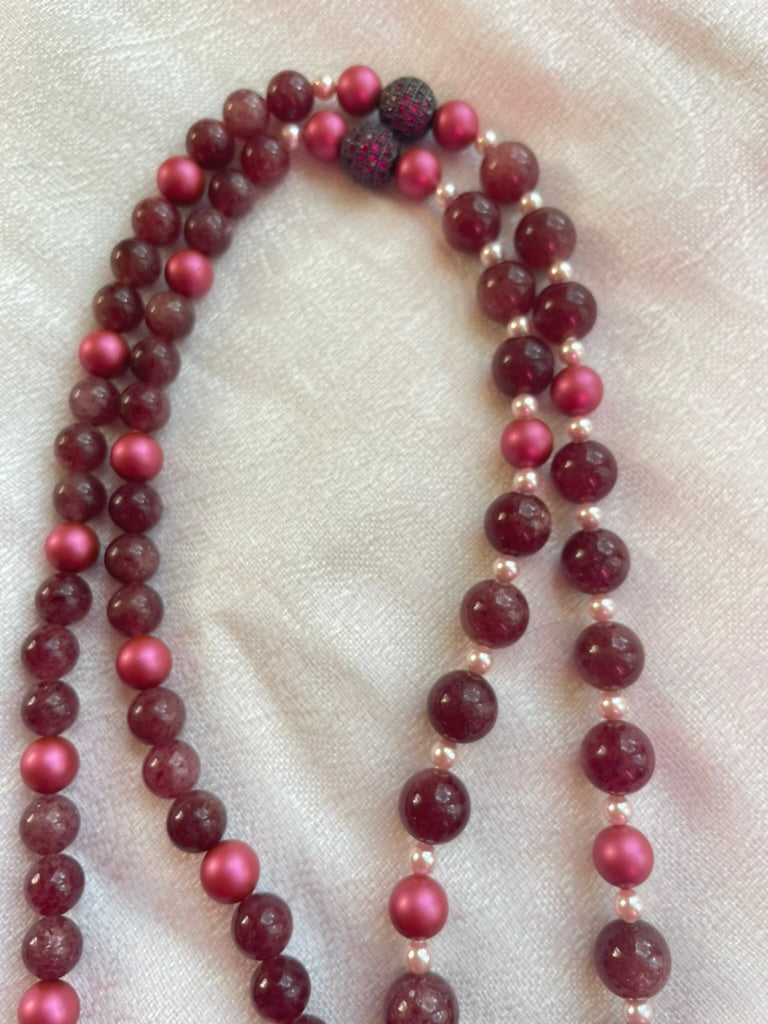 Strawberry Quartz Mala with Rhodonite pendant
