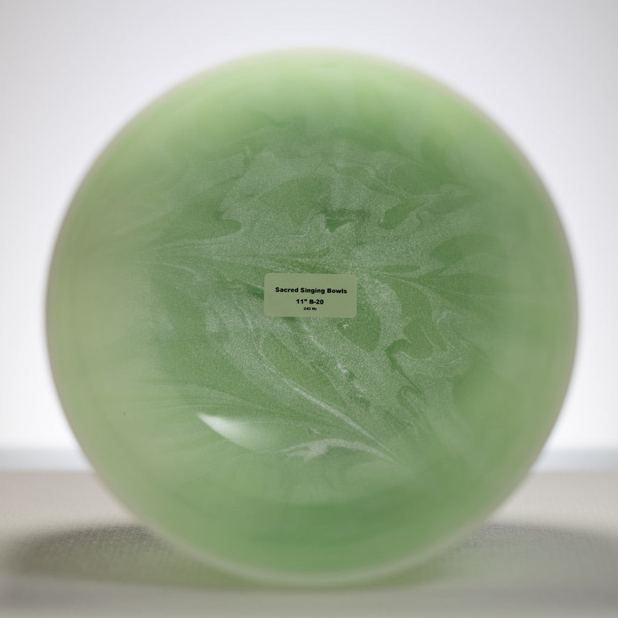 11" B-20 Green Swirl Frosted Crystal Singing Bowl
