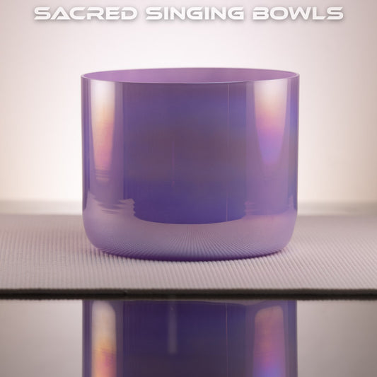 9" F#+19 Lilac Amethyst Color Crystal Singing Bowl, Prismatic: Sacred Singing Bowls
