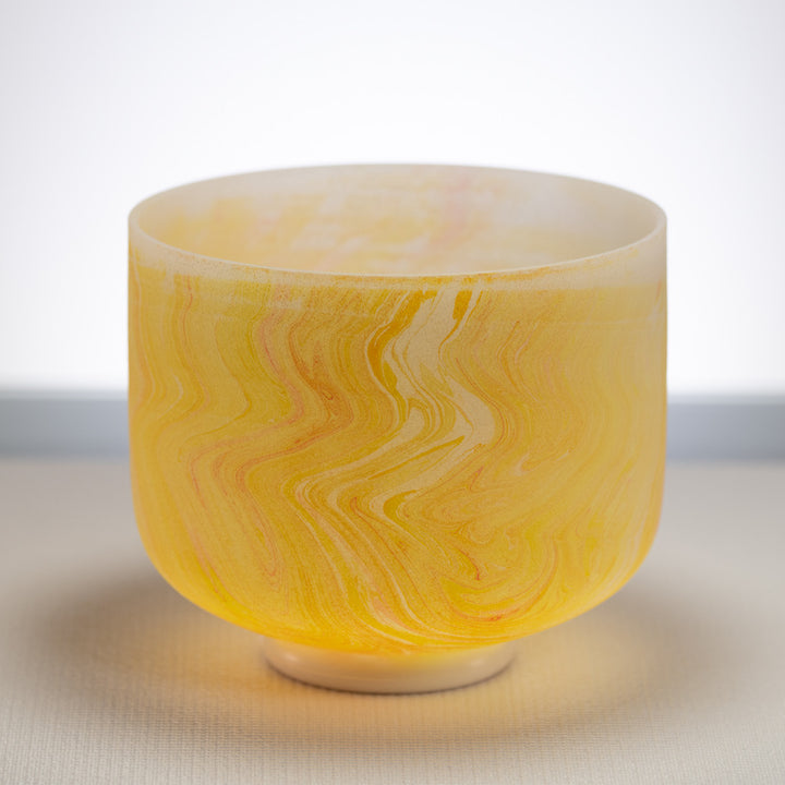8.75" F-25 Yellow Swirl Frosted Crystal Singing Bowl