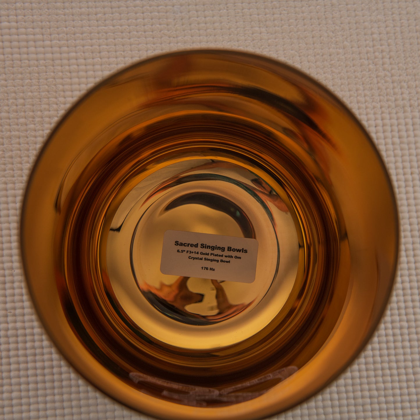 6.5" F+14 Gold Crystal Singing Bowl with Sacred Om Symbol, Sacred Singing Bowls