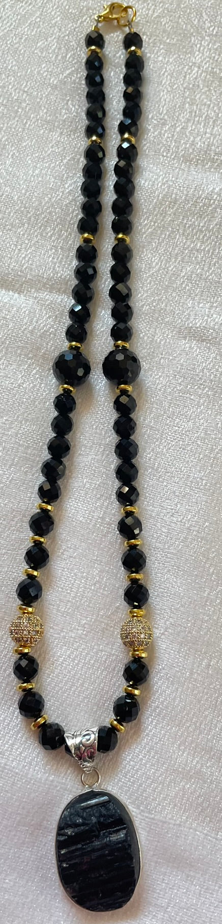 Black Tourmaline with Golden Hematite Necklace