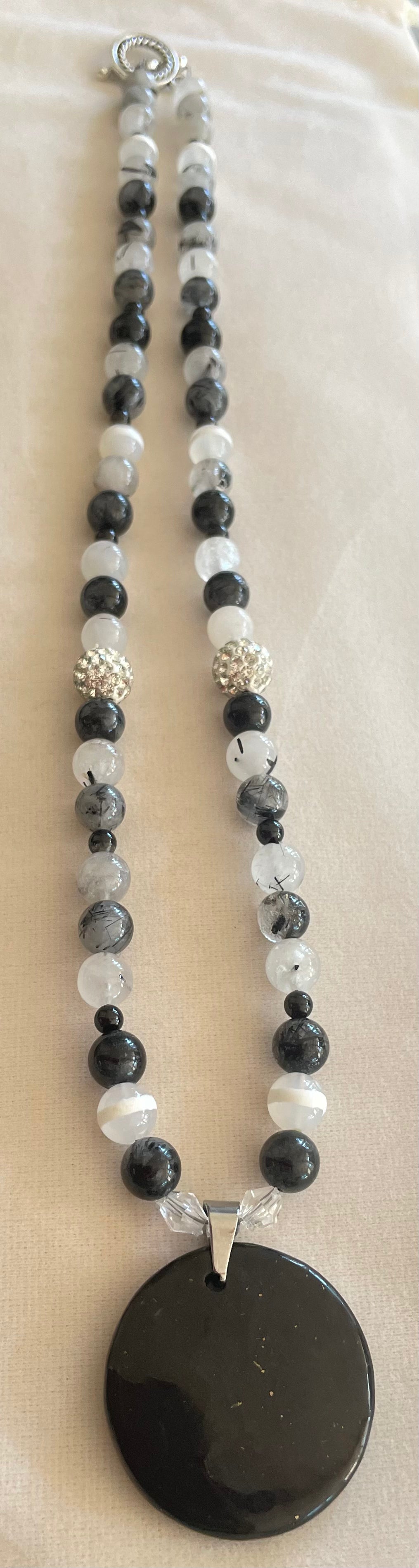Tourmalinated Quartz Necklace with Shungite pendant