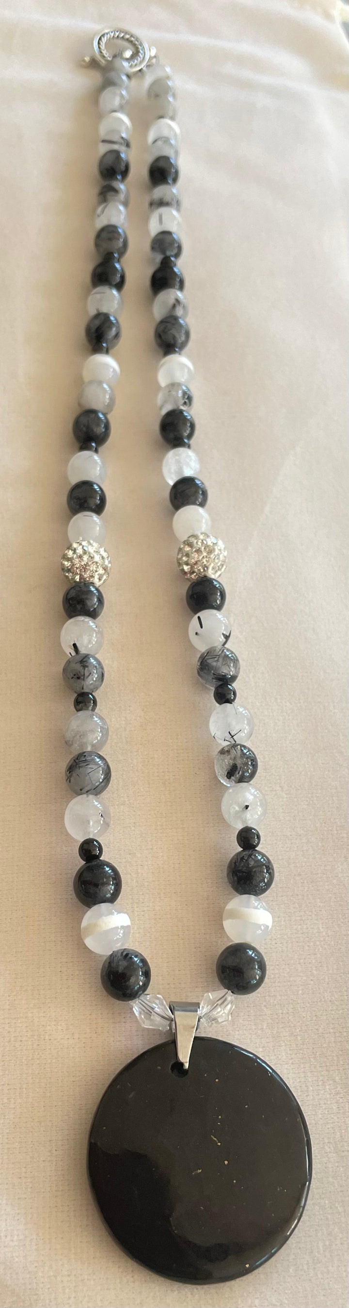 Tourmalinated Quartz Necklace with Shungite pendant