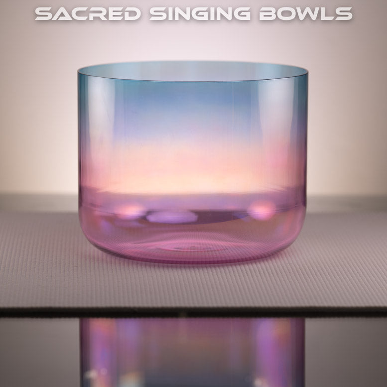 9.5" C#-33 Celestite & Rose Quartz Color Crystal Bowl, Sacred Singing Bowls