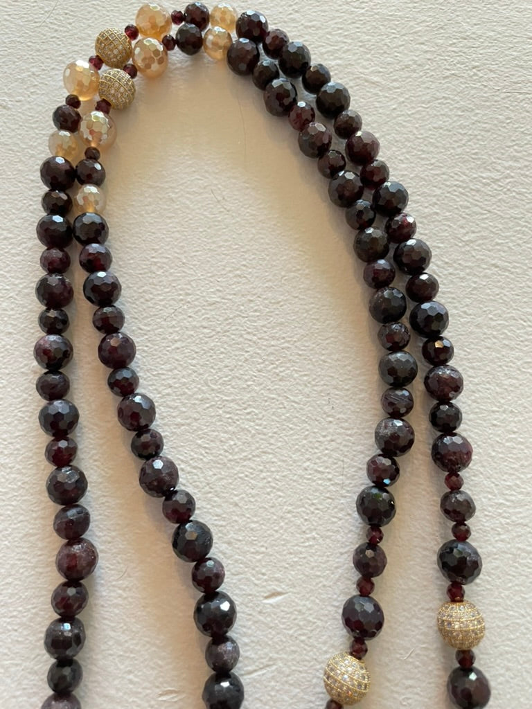 Garnet Mala with Sacred Om pendant